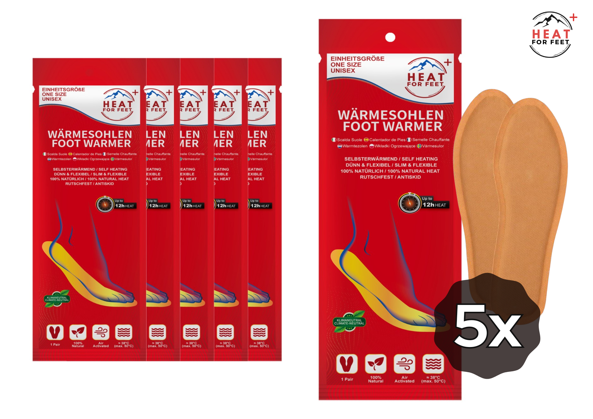 Heat for Feet, 10 Paar Wärmesohlen, bis zu 12 Std. Wärme, Einheitsgröße 36-46, dünn & flexibel, Sohlenwärmer,Sofort wärmende Einlegesohlen,Schuhwärmer