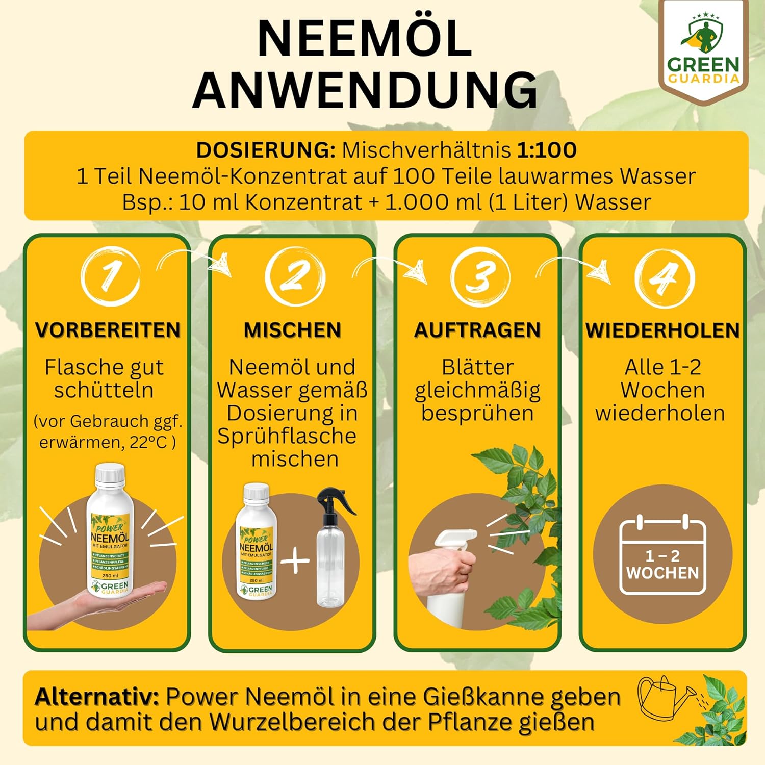 Power Neemöl mit Emulgator für Zimmerpflanzen & Garten