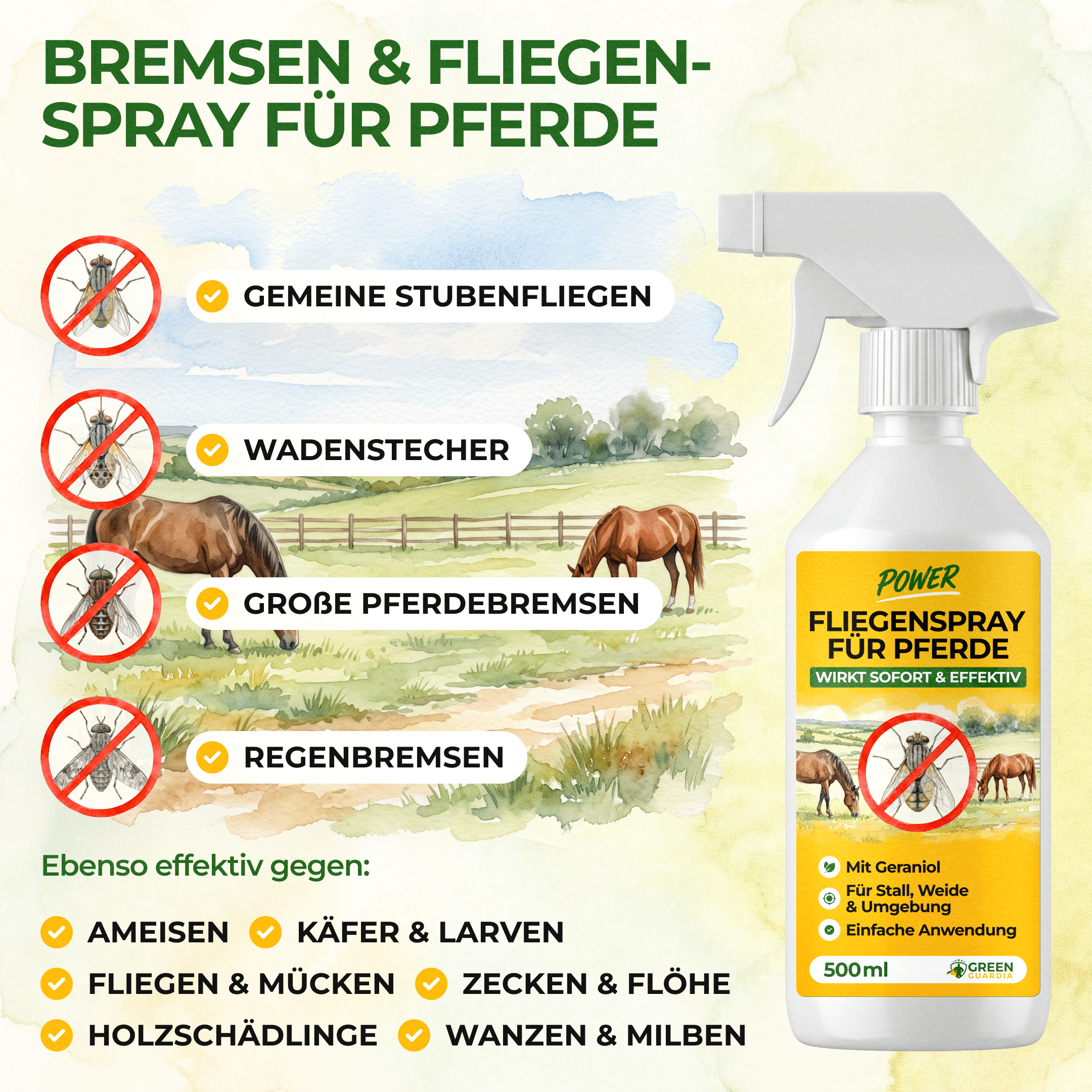 Bremsen/Fliegen Abwehrspray Power-Konzentrat für Pferde - 500ml - Green Guardia - Ihr Experte für Schädlinge und Pflanzen