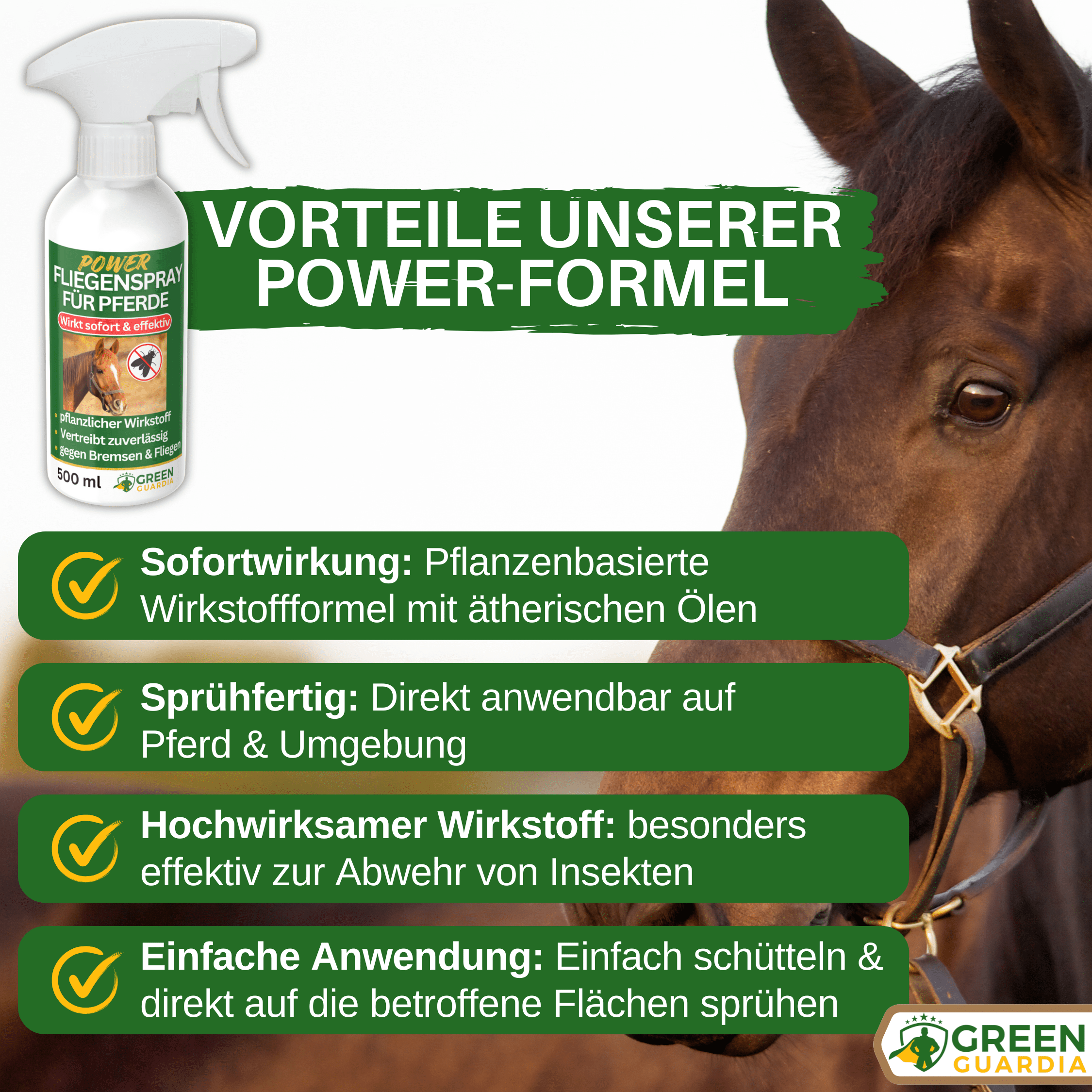 Bremsen/Fliegen Abwehrspray Power - Konzentrat für Pferde - Green Guardia - Ihr Experte für Schädlinge und Pflanzen