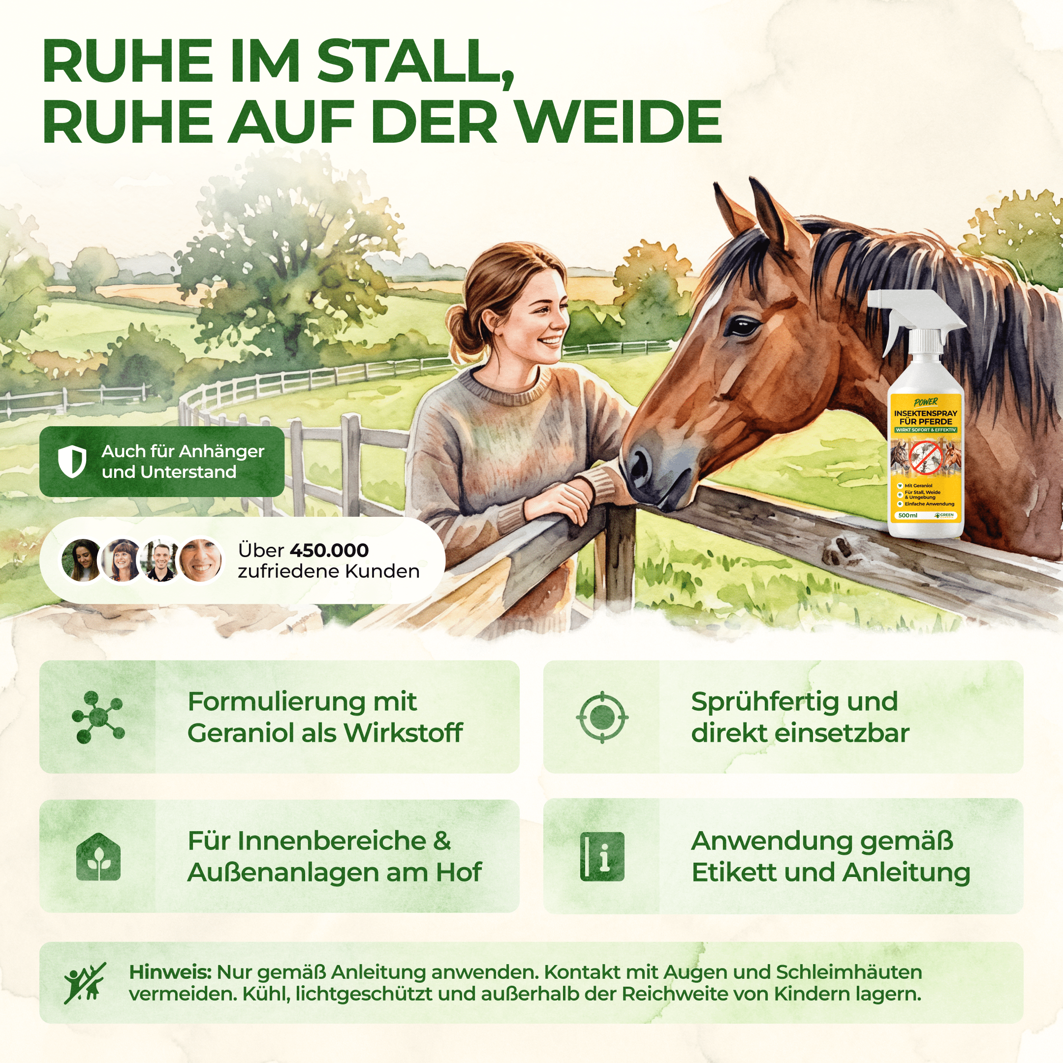Insekten Abwehrspray Power-Konzentrat für Pferde - 500ml - Green Guardia - Ihr Experte für Schädlinge und Pflanzen