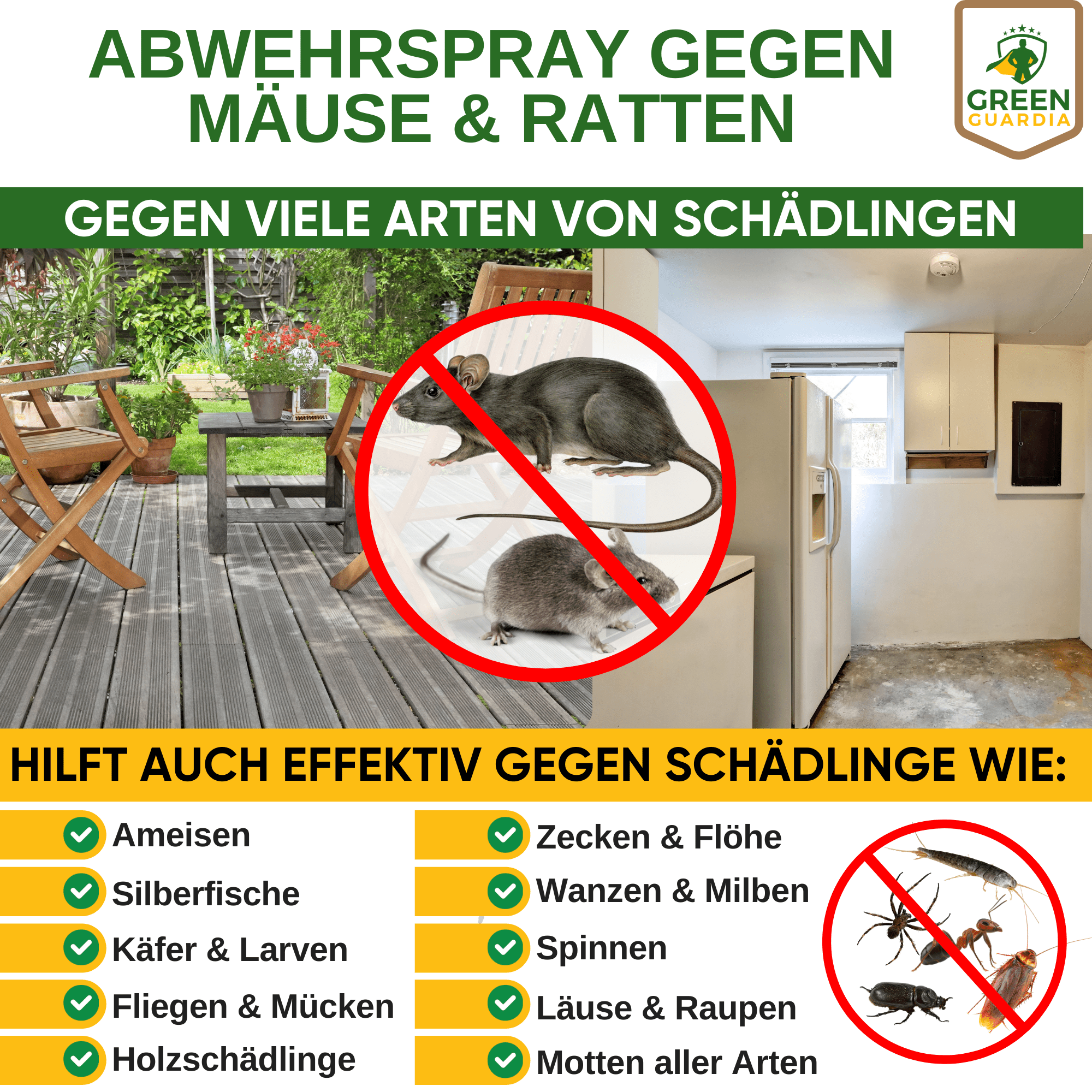 Mäuse/Ratten - Abwehrspray Power - Konzentrat - Green Guardia - Ihr Experte für Schädlinge und Pflanzen
